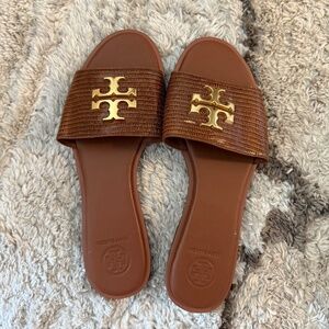 Brown leather and gold Tory Burch sandals